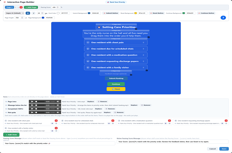 Building a Rank Your Priority training activity in ScriptLMS